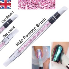 SILICONE BRUSH HOLOGRAPHIC POWDER TOOL DUAL SHINE  ROSE GOLD MIRROR CHROME NAILS