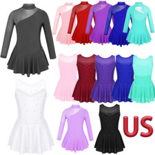 Kid Girl Tulle Splice Cut Out Back Ice Figure Skating Dress Ballet Dancewear