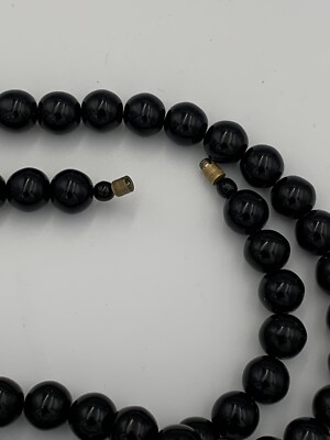 Collier Vintage Art Déco Soviétique – Perles De Verre Noir Bohème – URSS Années 70