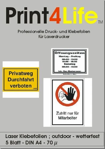 5 Blatt Klebefolie DIN A4 klar transparent Laser Drucker Klebefolien wetterfest