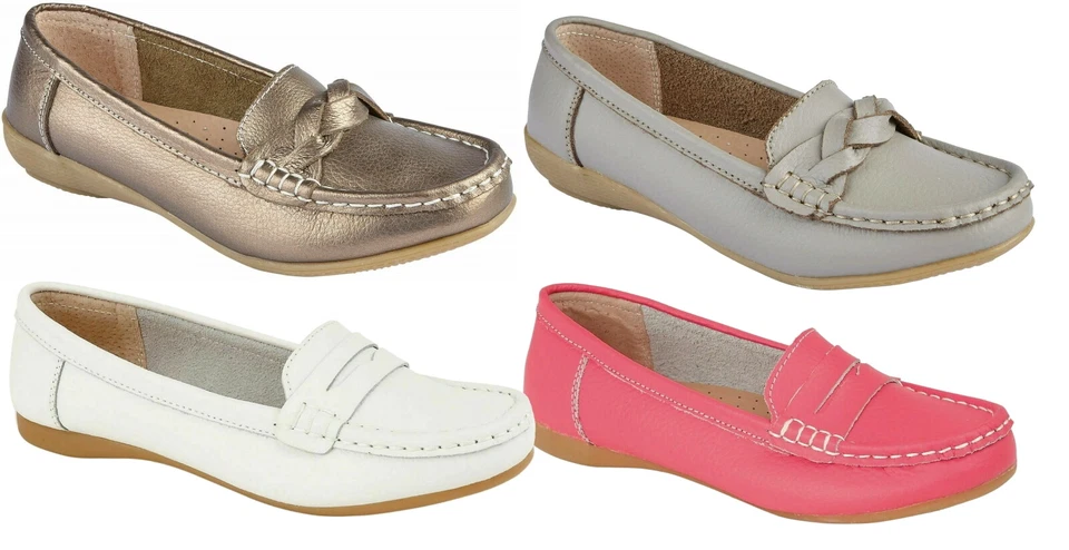 Womens Leather Loafers Flat Driving Comfort Shoes Cushioned Moccasins Deck Shoes