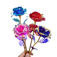 Eterna Flor Rosa Tono Dorado Lámina Galaxia Encantada Rosa Luz LED - Paquete de 4
