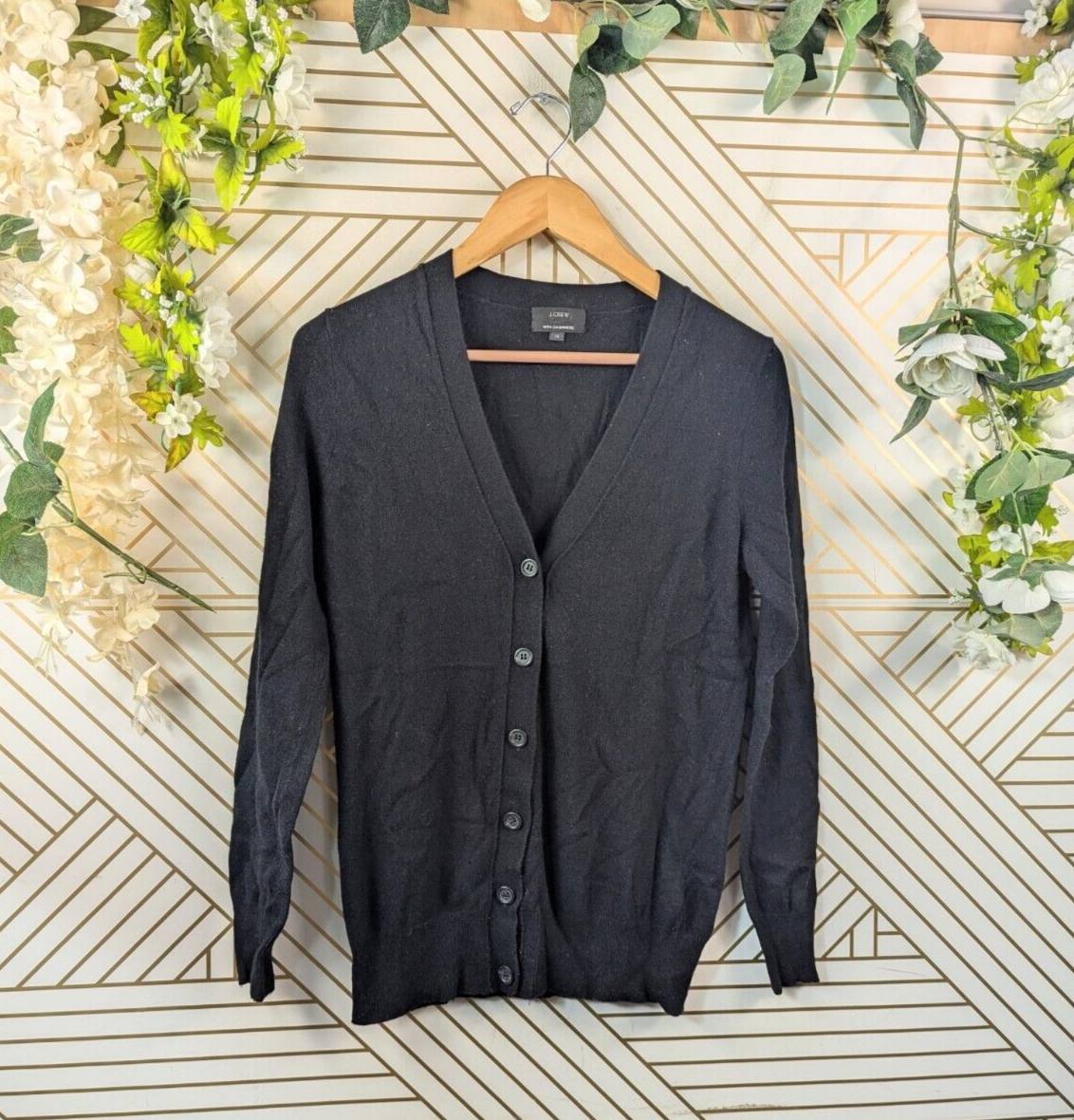 J Crew Women's Black Wool Cashmere Blend Button Up V Neck Cardigan