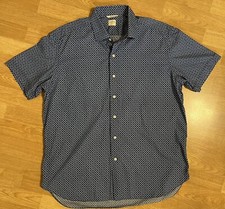 Culturata Button Up Mens SS Shirt Sz 18/46 XXL Tailored Fit Blue Geometric