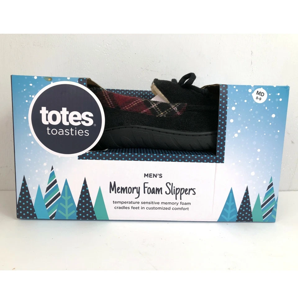 Zapatillas Totes Toasties para hombre espuma viscoelástica cómodas negras rojas profundas ribete mediano 8-9 Foto 4 de 4