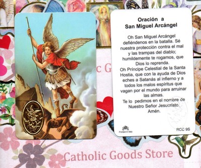 Oracion A San Miguel Arcangel Spanish Plastic Holy Card Ebay