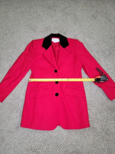 Vintage Petite Sophisticate Red Wool Black Velvet Collar Jacket Coat Womens - Picture 6 of 6