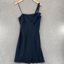 LOFT Dress Womens 2 Black Slip Chiffon Bow Accent Mini One Shoulder Party NWT
