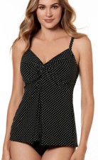 Miraclesuit 8 Tankini Top Black White Polka Dot Pin Point Love Knot Underwire
