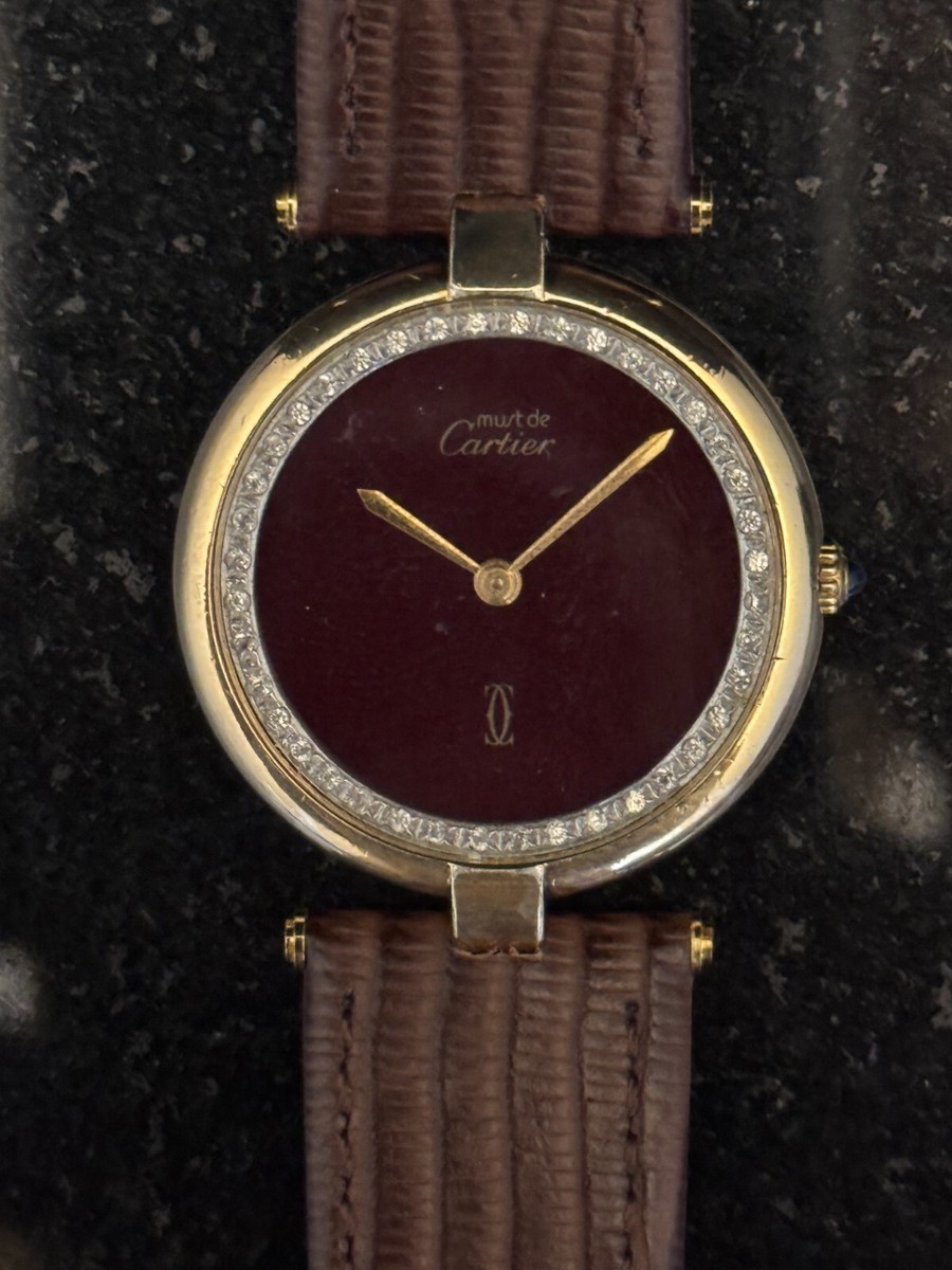 Cartier Must De Cartier Vendome 29mm Rare Burgundy Dial w Cartier Must De Cartier Vendome 29mm Rare Burgundy Dial w