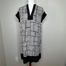 VINCE Shift Dress XS 100% Silk Black Cream Polka Dot Lagenlook Minimalist Luxury