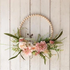 FLORAL WREATH - BEADED HOOP, PINK DAHLIA-SPRING/SUMMER DECOR-21''D