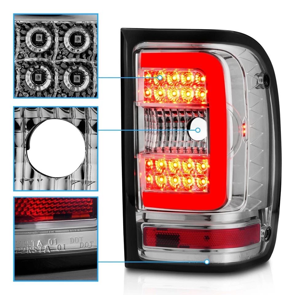 2001-2011 FORD RANGER C-BAR LED TAIL LIGHTS LEFT RIGHT LAMPS ASSEMBLY CHROME - Image 3 of 4