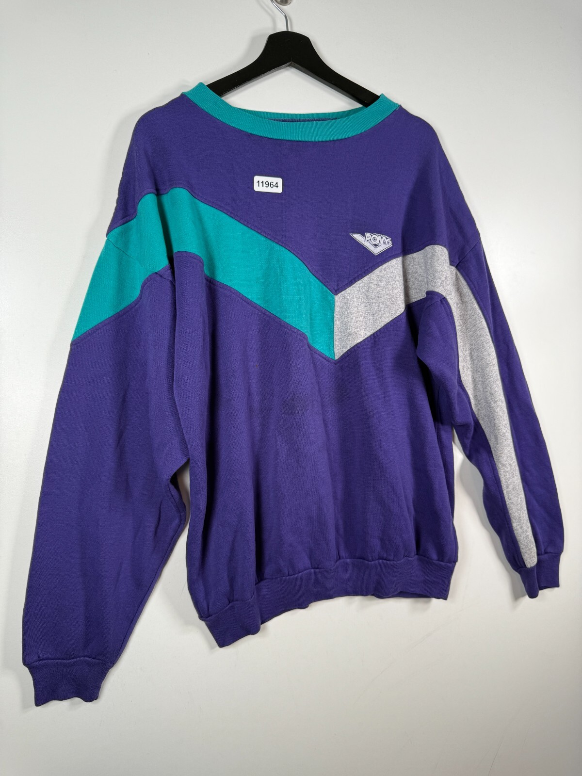 Pullover vintage uomo pony colorblock felpa pile outdoor viola taglia 22 5x28