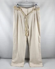 House Of Harlow 1960 Women Pants Medium Cream Linen Blend Palazzo Rope Bead Belt