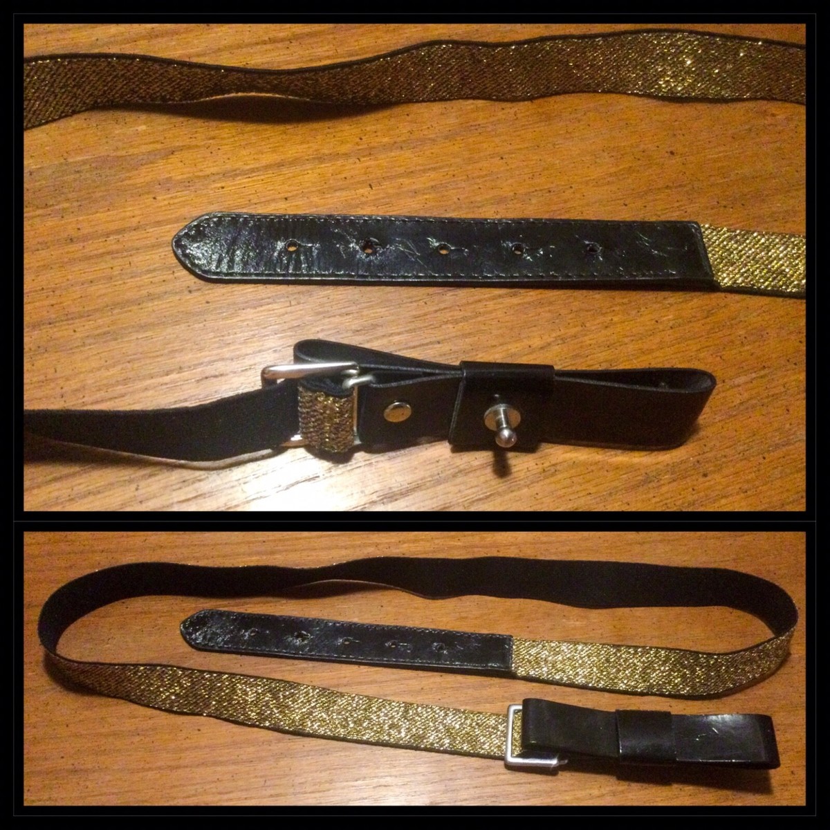Vintage stretch belt 80s 90s gold black glitter bow  display picture 2