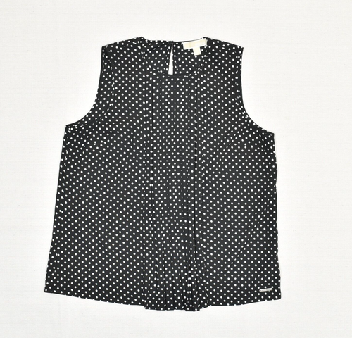 Michael Kors Women Blouse Polka Dot Crew Neck Polyester Black Size XL