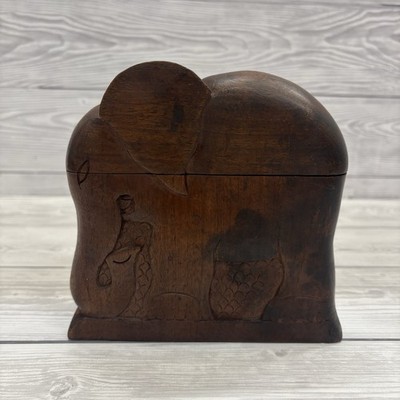 Geschnitzte Holz Elefant Zigarettenschachtel Klappetui Etui Vintage 