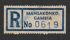MANSAKONKO GAMBIA REGISTERED MAIL LABEL STAMP