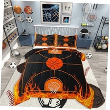 Basketball Kids Comforter Set Size Basketball Court Twin Black and Orange