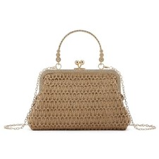 Straw Clutch Evening Handbag for Women Woven Straw Dumpling Bag Summer Khaki