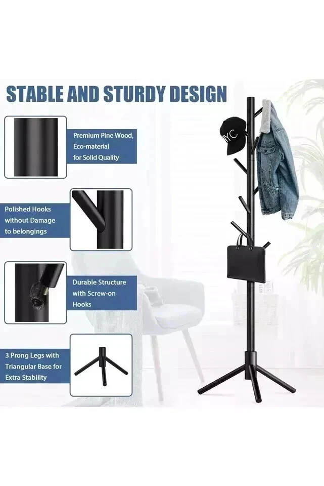 Perchero de madera soporte árbol libre percha sombrero perchero 8 ganchos Foto 4 de 4