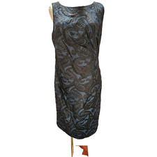 Gorgeous TAYLOR Damask Print Black Blue Cocktail Pencil Sheath Business Dress 12