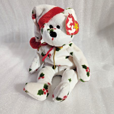 VTG TY Beanie Baby Holiday Teddy Holly Christmas Bear Plush Festive Collectible