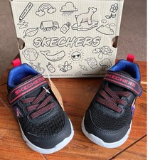 Skechers Comfy Flex Mini Trainer Toddler Boys Black Red Blue Sneakers Size 6