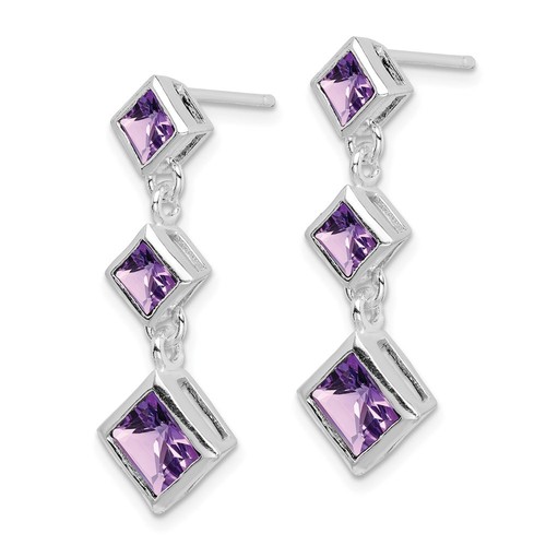 Sterling Silver Rhodium-plated Polished Amethyst Dangle Earrings Gift for Her - Afbeelding 2 van 4