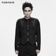 Punk Rave Men Goth Punk Warrior Armor Vest Epaulette Buckle Sleeveless Waistcoat