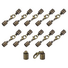 10 Set 6mm Leather Cord End Caps with Lobster Claw Clasps Bronze Tone