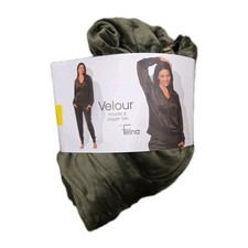 Felina Women's 2 Piece Velour Track Suit Lounge Set, Deep Olive, Small