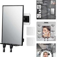 Shower Mirror for Shaving Fogless w/Razor Holders 360 Rotation Adjustable Mirror