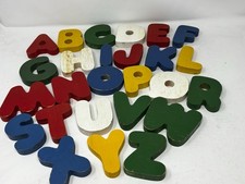 Wooden Alphabet 26 Letters Painted Multicolor 3-3 1/2" x 2 1/2" x 3/4 " VTG READ