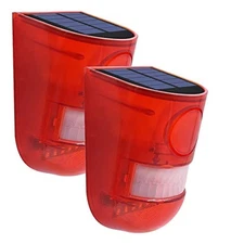 2 Solar with Sound Strobe Light, Wall Mounted Outdoor Motion Red Sensor Alarm...