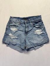 Aeropostale Mom Shorts Women 6 Blue Denim Cotton High Rise Cuffed Hem Distressed