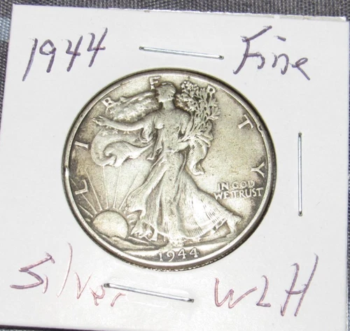 Fine Cond.  Silver 1944 p Phil. Mint Silver Walking Liberty Half Dollar 1/2 WLH