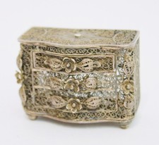 Solid Silver filigree antique miniature chest of drawers Russian dolls house