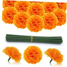 Pcs Marigold Flower Heads Bulk, Silk Marigold Heads with Stems 200 Orange