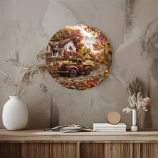 1pc Vintage Farmhouse Metal Wall Decor - Rustic Autumn Truck & Country Landscape