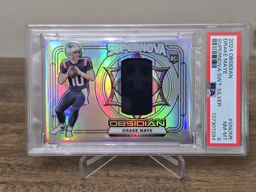 DRAKE MAYE RC PATCH 💎 2024 OBSIDIAN SUPERNOVA SILVER 💎 99 💎 PATRIOTS 💎 PSA 8