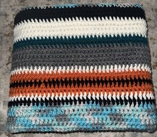 Handmade Crochet Afgan 42x49 Teal, Rust,Grey & Creme