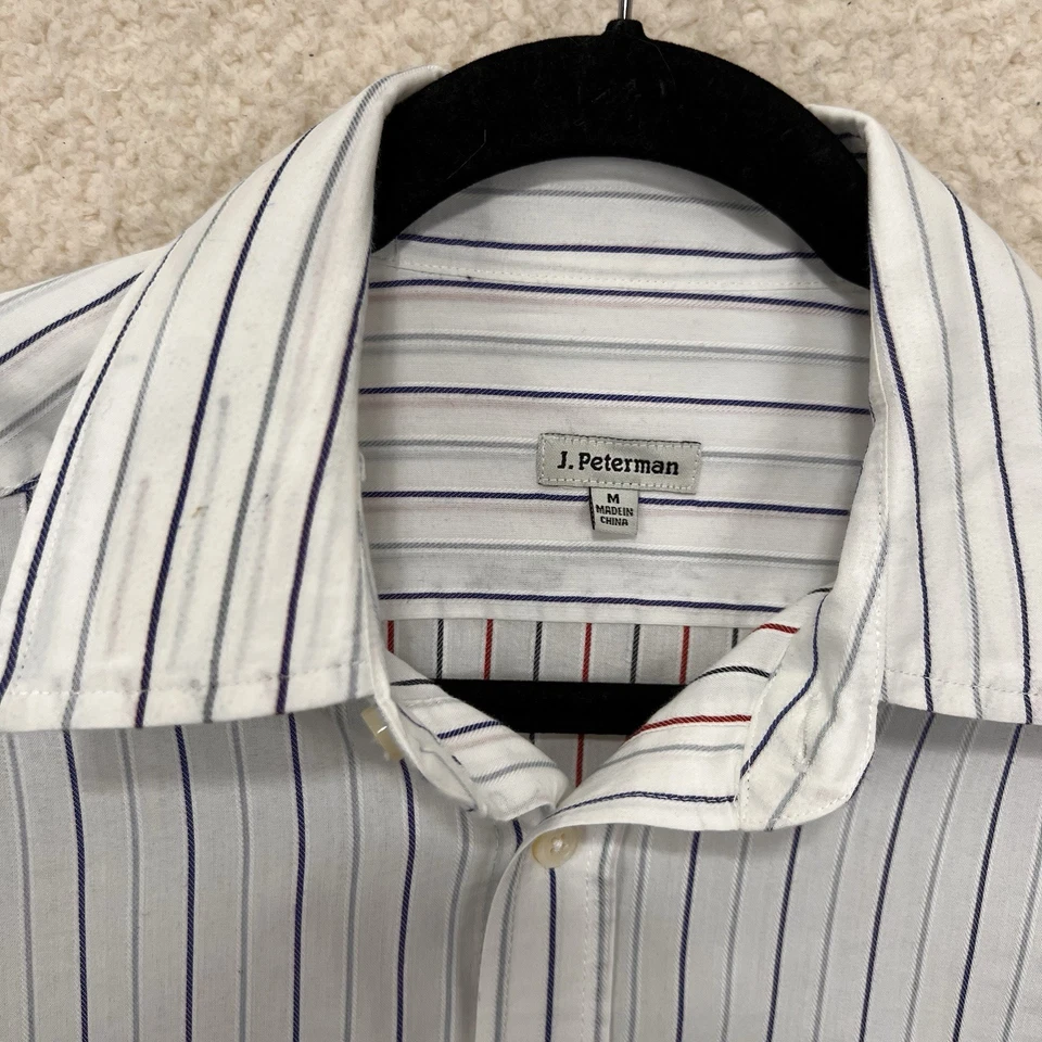 J. Peterman Shirt Mens Medium White Blue Striped Preppy Casual - Image 4 of 4