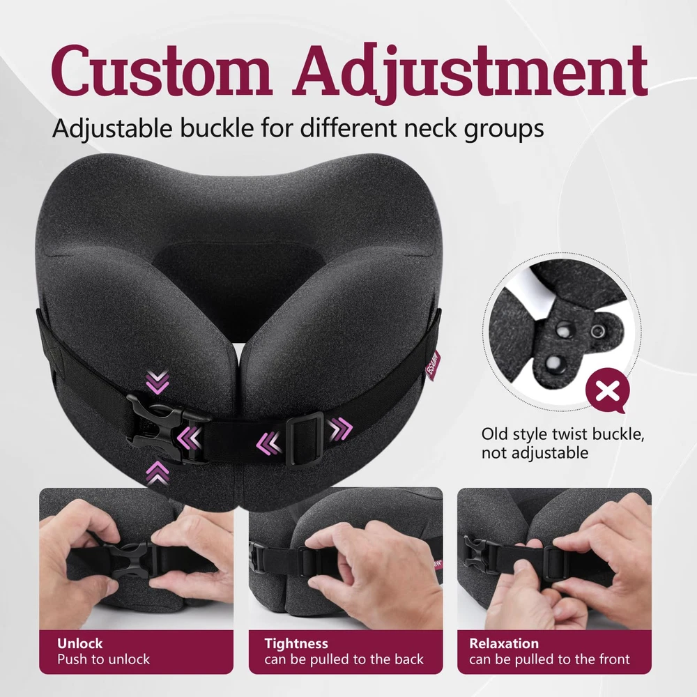 Compressed Memory Foam Travel Neck Pillow for Airplanes Soft Comfortable
