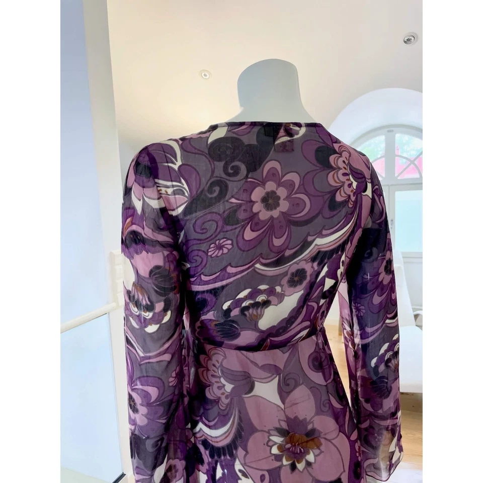 Robe portefeuille à fleurs violettes Indiska, mini robe transparente bohème... - Photo 3/4