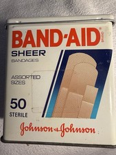 Vintage Johnson & Johnson Band-Aid Bandages Advertising Tin 1989 White Red Blue