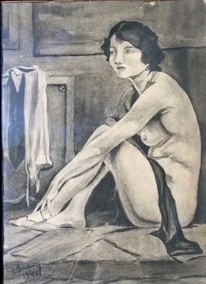 Nu Féminin c1944 Ancien Dessin Fusain Pastel  /Signature a Identifier 63x49cms - Photo 1/4