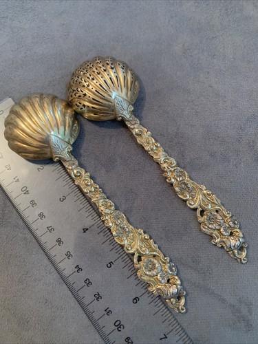 Pair Sterling Silver James Wakely Frank Clarke Wheeler Serving Spoons - Picture 3 of 13