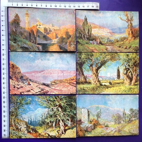 Lot 6 Künstlerkarten Naher Osten Nazareth Bethlehem Bethesda Gethsemane u.a.